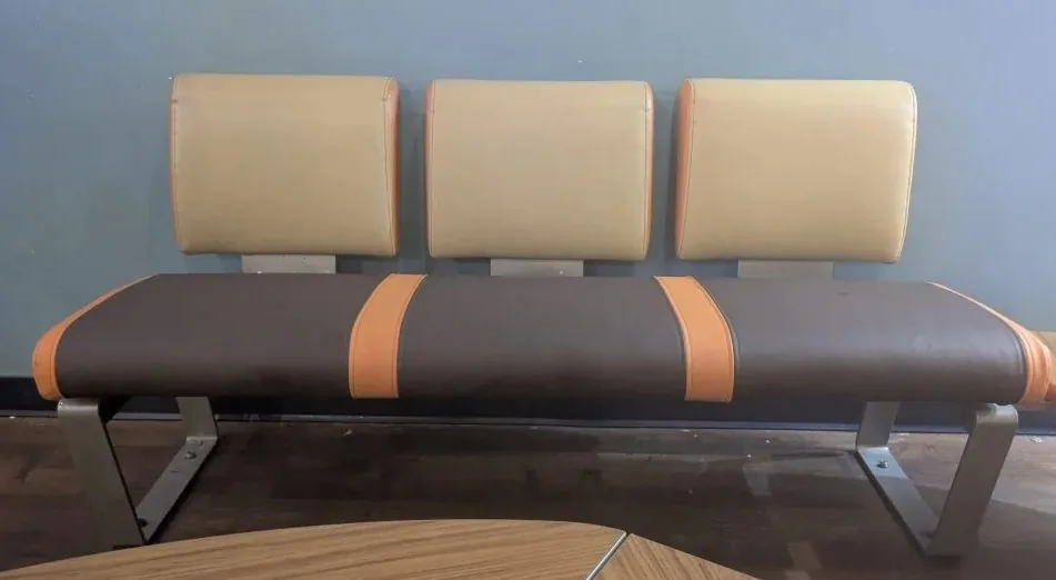 Curved upholstered seating installed in a commercial interior