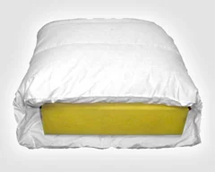 Wrapped upholstery cushion showing an inner foam core and outer envelope